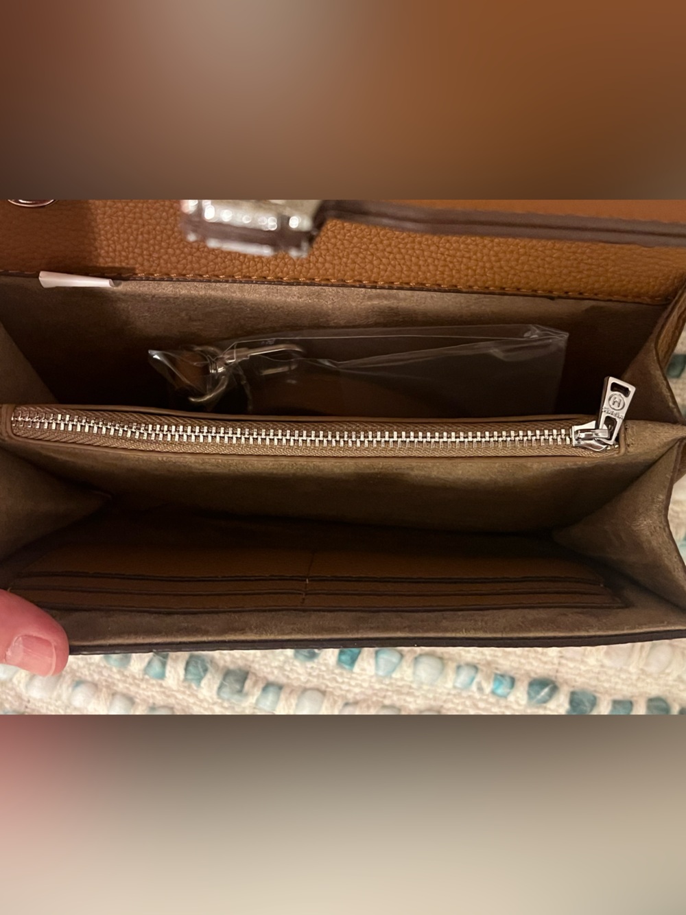 Brown Leather Shoulder Bag with Multicolor Twilly - Picture 3 of 9